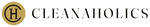 Cleanaholics header lockup — gold coin + Fraunces wordmark